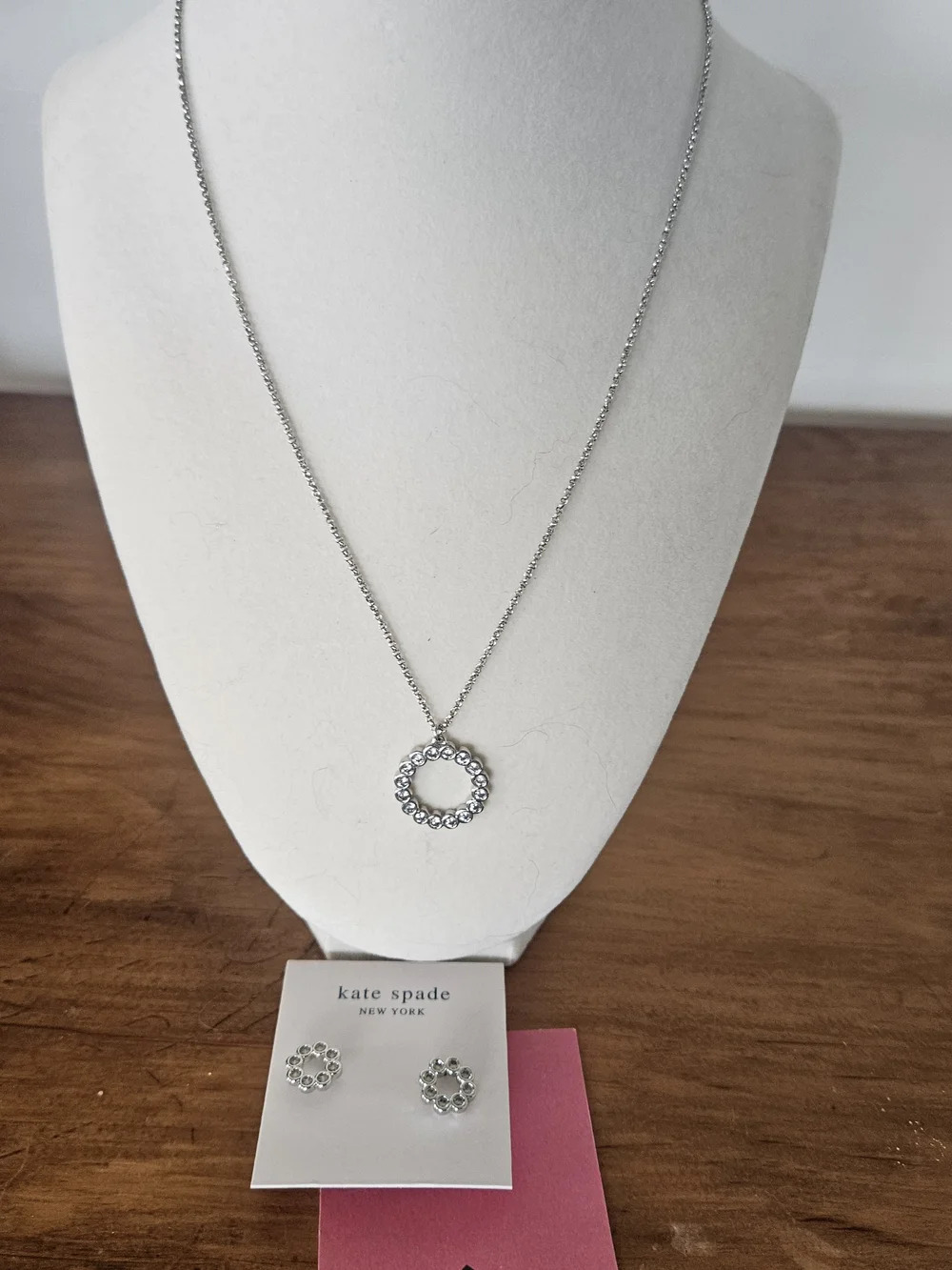 kate spade Silver Crystal Circle Pendant Necklace with Matching Studs
